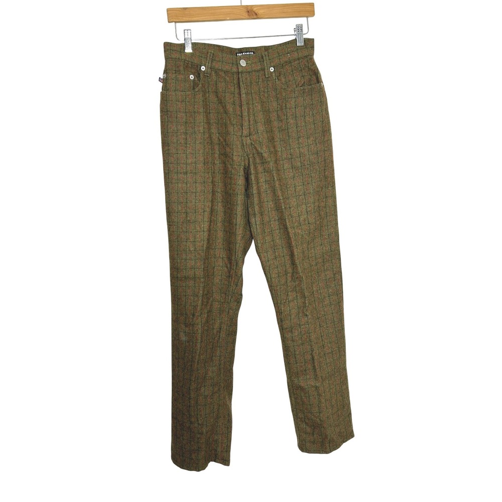 Vintage Polo Jeans Co Ralph Lauren Pants Women 8 Green Plaid Wool Blend Trousers